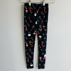 NWT Girls Leggings Black Christmas Santa Cat Design Stretch Comfortable L/XL
